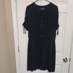 Rafaella Black Puff Sleeve Tie Front Midi Dress